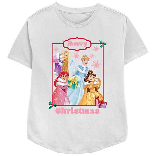 

Футболка с принтом Princess Rapunzel, Cinderella, Ariel & Belle Merry Christmas Disney