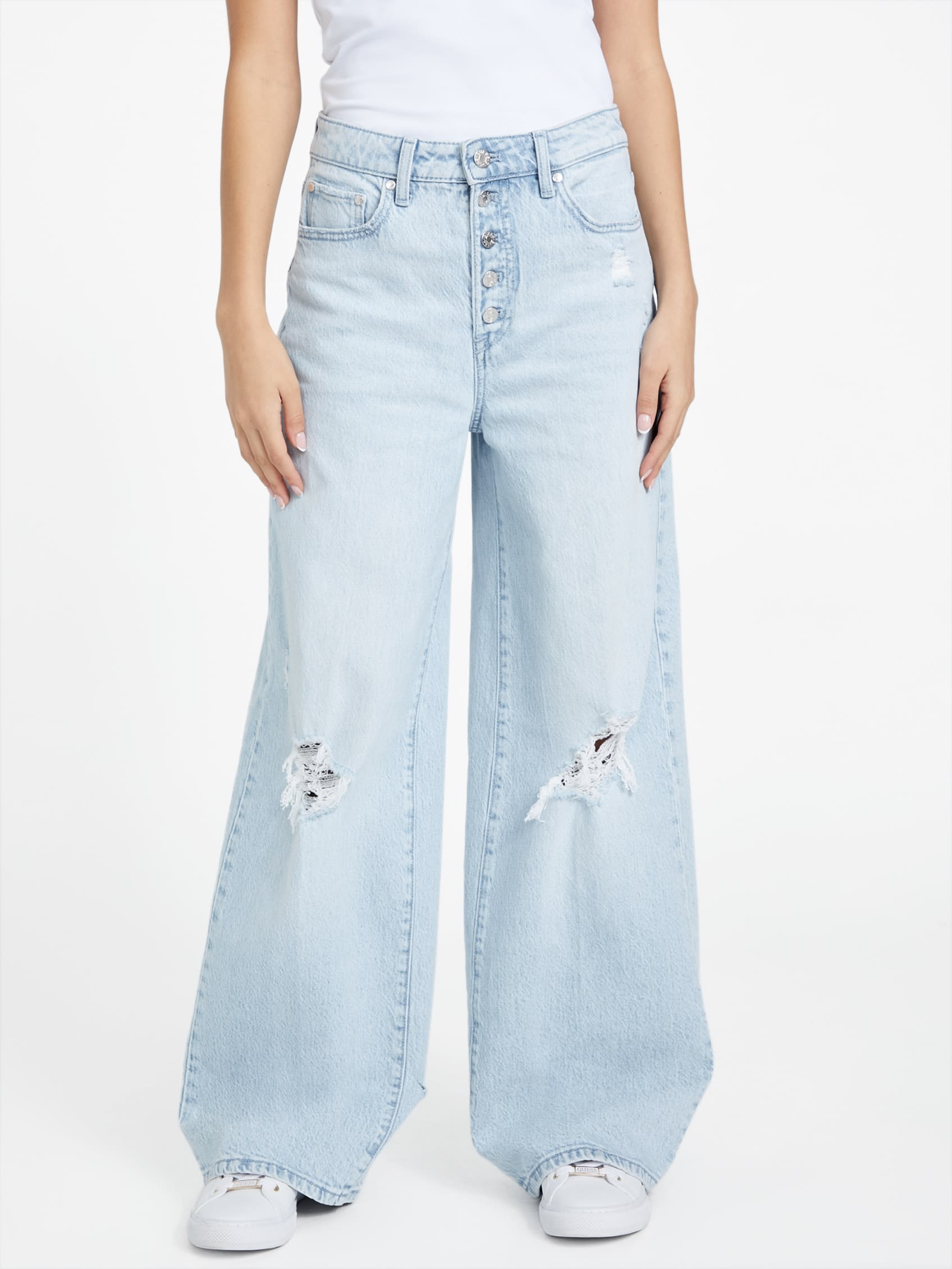 

Джинсы Maya с широкими штанинами Guess Factory, Light Destroy Wash 30 Inseam