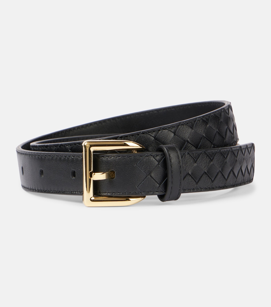 

Кожаный ремень Intrecciato Bottega Veneta, Black-M Brass