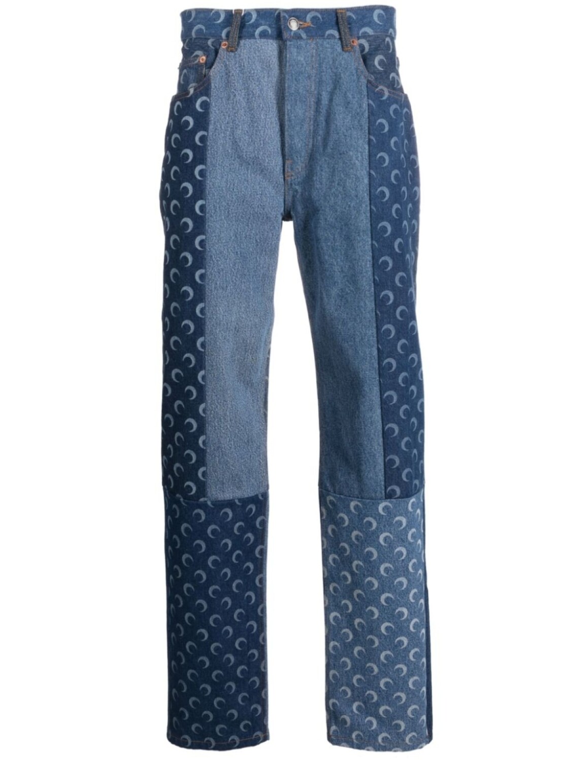 

Marine Serre узкие джинсы Regenerated-denim, синий