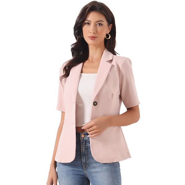 

Блейзер женский короткий рукав с лацканами и карманами Inspire Chic, Pink