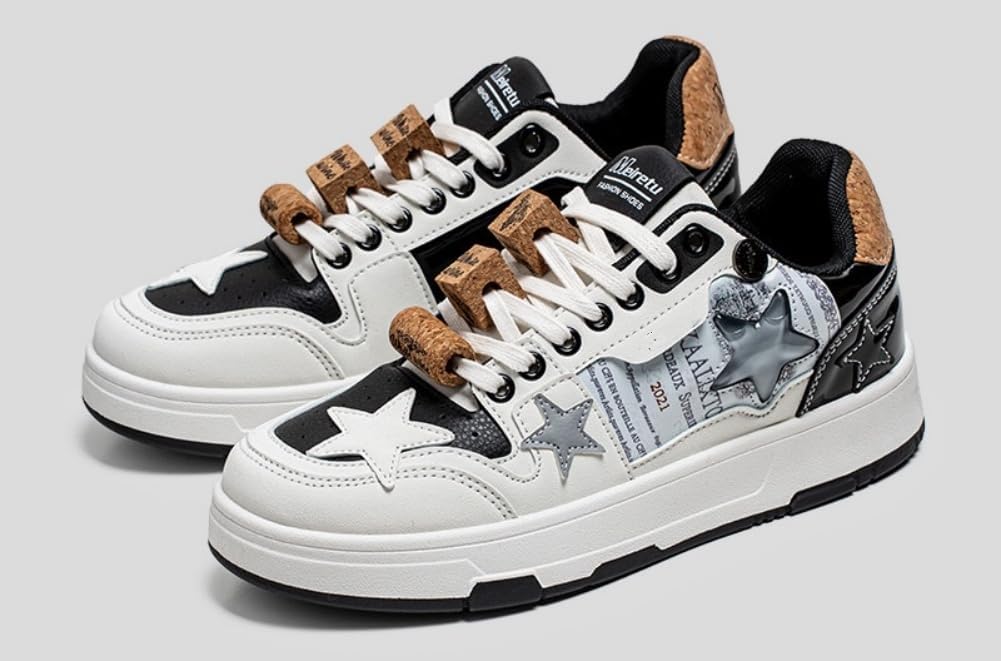 Мужские массивные кроссовки Star Shoes Y2K в ретро-стиле, кожаные кроссовки на шнуровке, легкая и удобная обувь для ходьбы для мужчин и женщин Generic, белый — фото 2