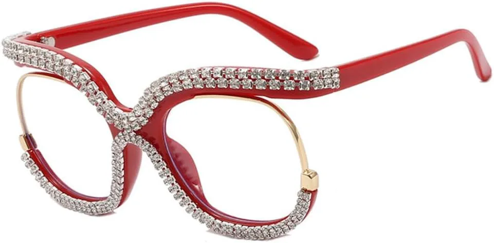 

Женские солнцезащитные очки со стразами, модные, в крупной оправе, с бриллиантами, большие очки с кристаллами, защита от ультрафиолета UV400 TKKTLLT, Red