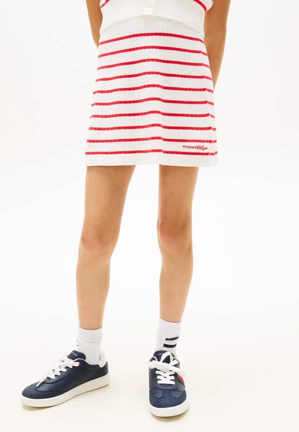 Юбка из трикотажа в рубчик с вышивкой логотипа, юбка а-силуэта Tommy Hilfiger, Red Alert Stripes — фото 4