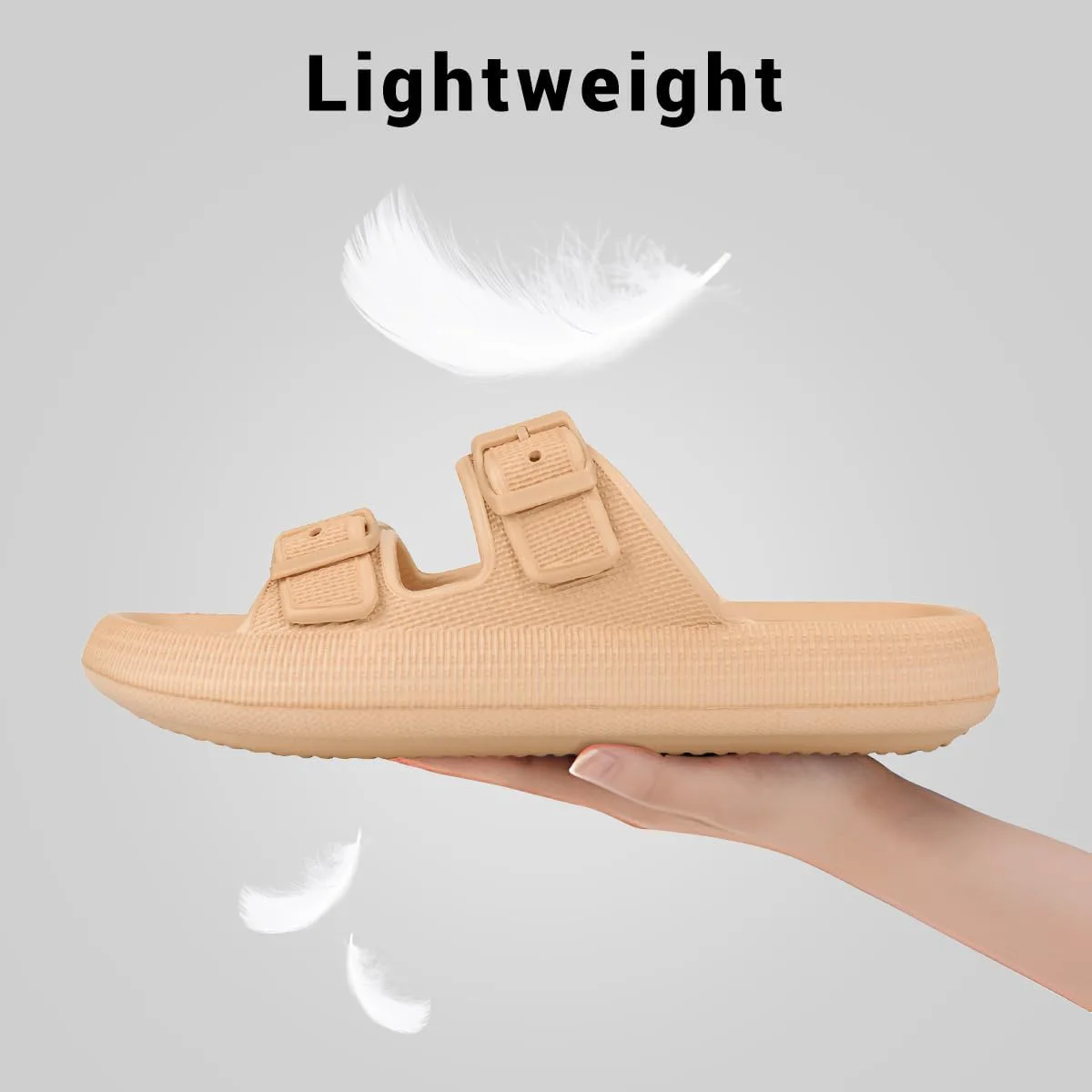 Сандалии VONMAY Comfort для женщин и мужчин, тапочки с подушкой, двойная пряжка, быстросохнущие, регулируемые шлепанцы с мягкой толстой подошвой из ЭВА, хаки — фото 3