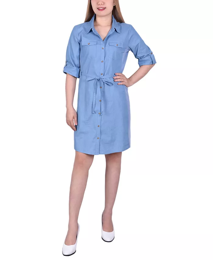 

Миниатюрное джинсовое платье с рукавами-подкладками 3/4 NY Collection, синий