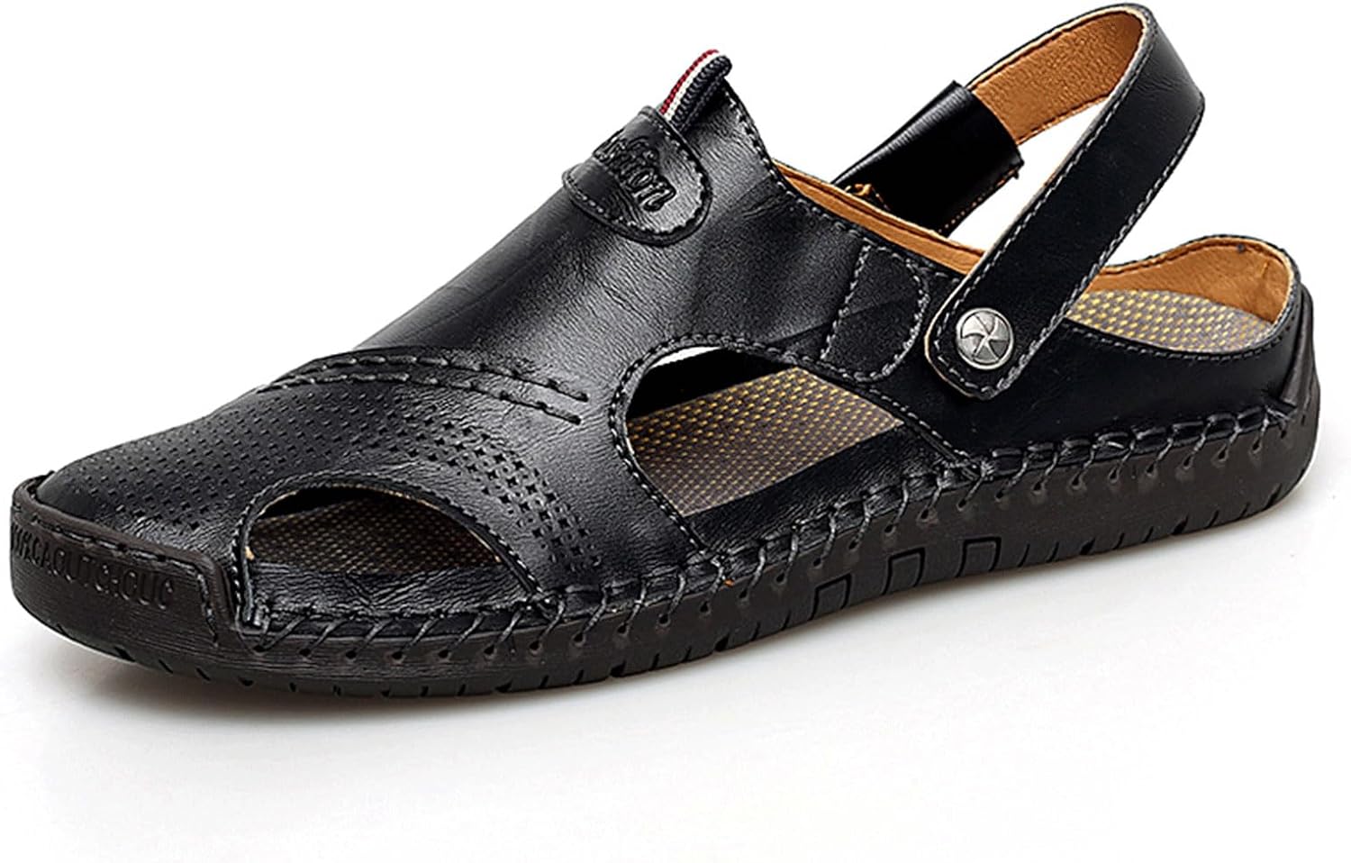 

Мужские сандалии VOCECO с закрытым носком, кожаные, ручная строчка, наружные, с регулируемым ремешком на пятке, шлепки, пляжные сандалии для рыбака, черный
