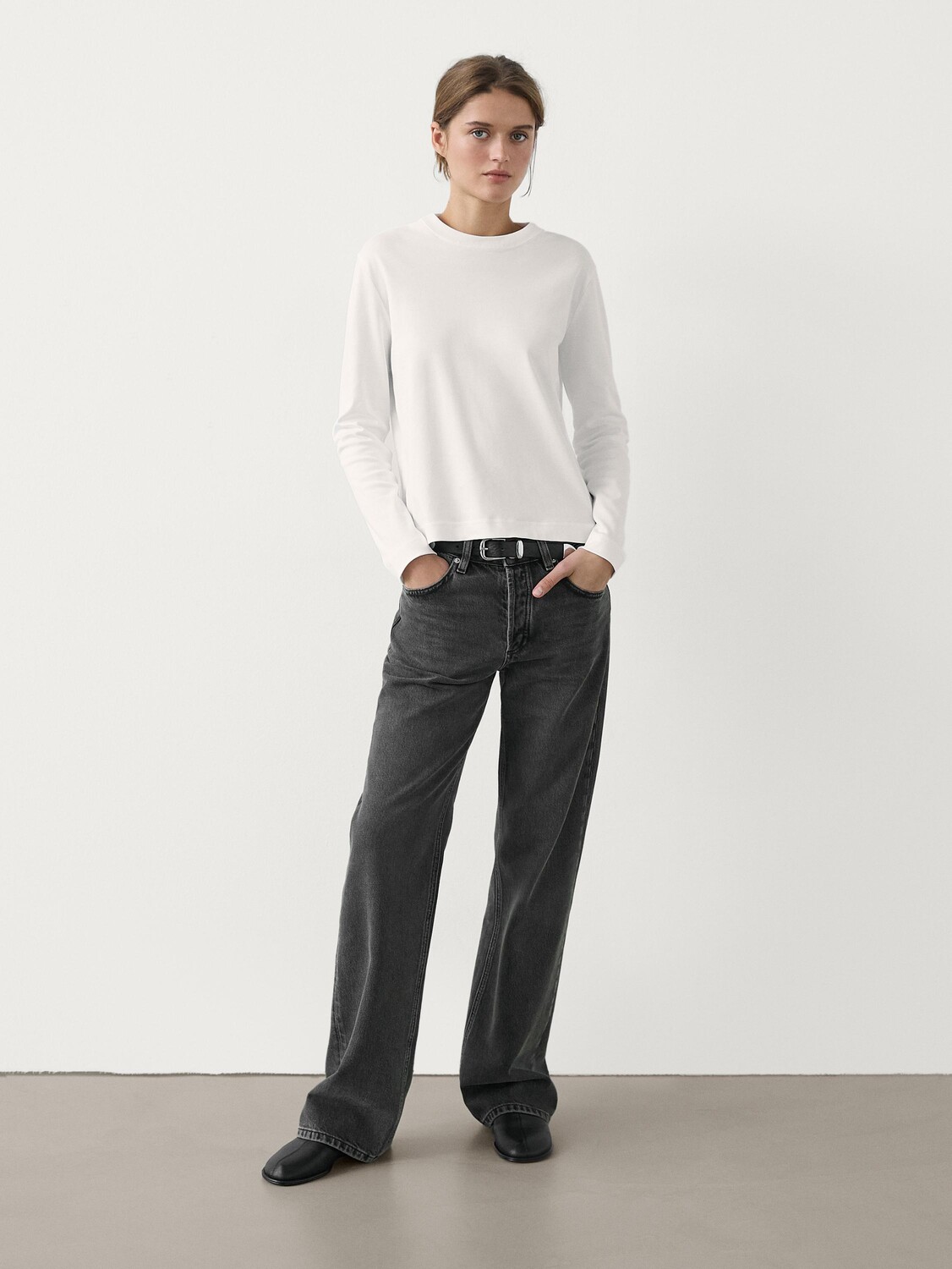 

Футболка из хлопка с длинным рукавом Massimo Dutti, бежевый