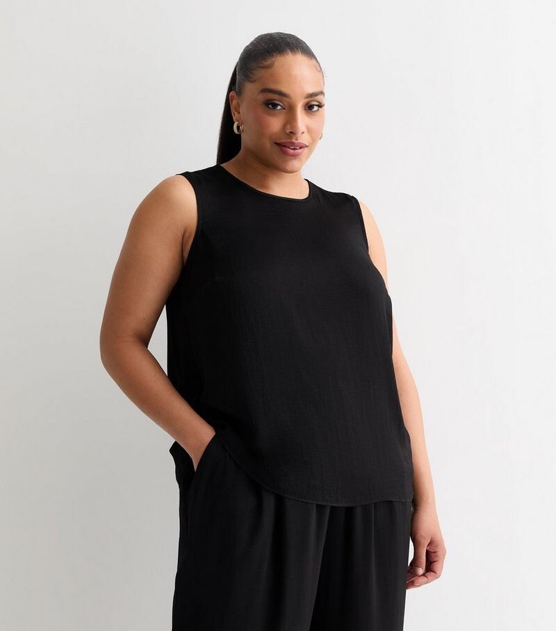 

Черный атласный топ с завязкой на спине Curves New Look, черный