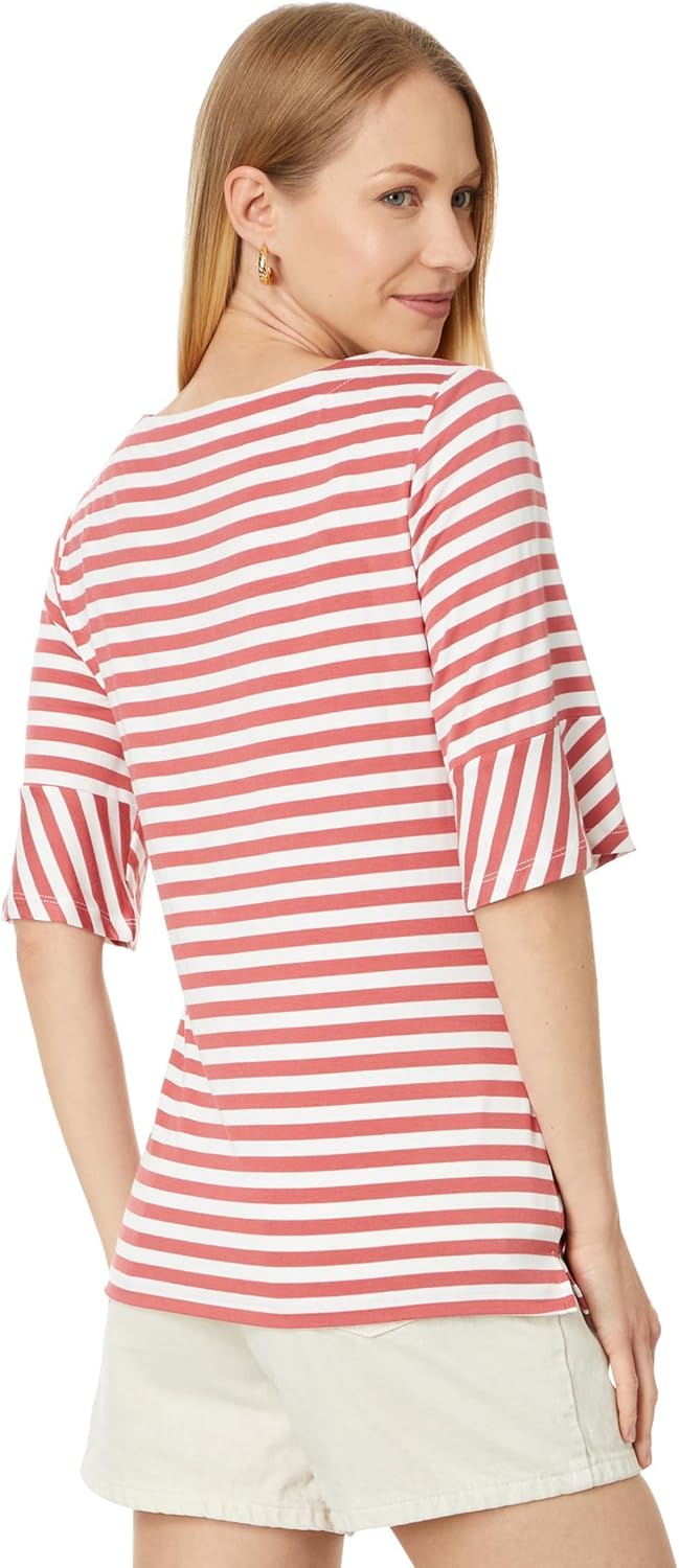 Женский полосатый топ Tommy Hilfiger с расклешенными рукавами, Mineral Red/Ivory — фото 2