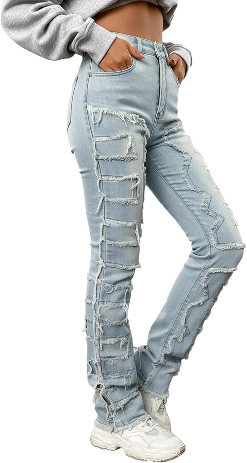 

Женские джинсы Stacked Jeans Skinny с потертостями и аппликацией Aktnyhe