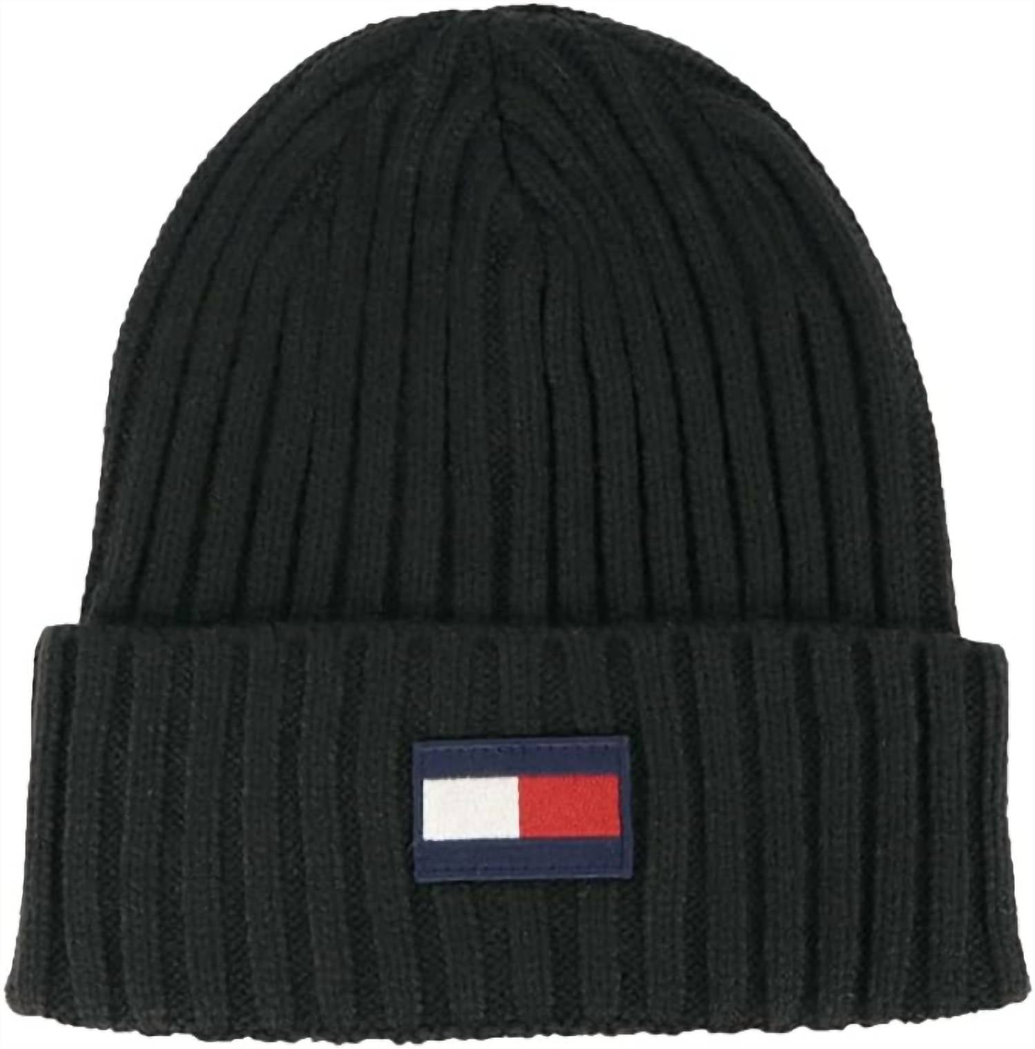 

Флисовая шапка-бини с большим флагом черного цвета Tommy Hilfiger