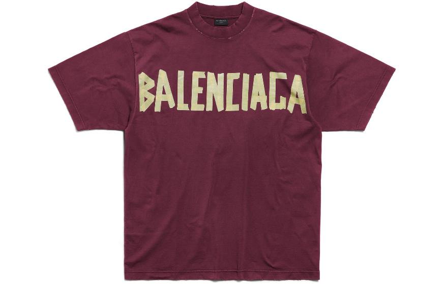 Футболка Balenciaga классического кроя, темно-красная — фото 2