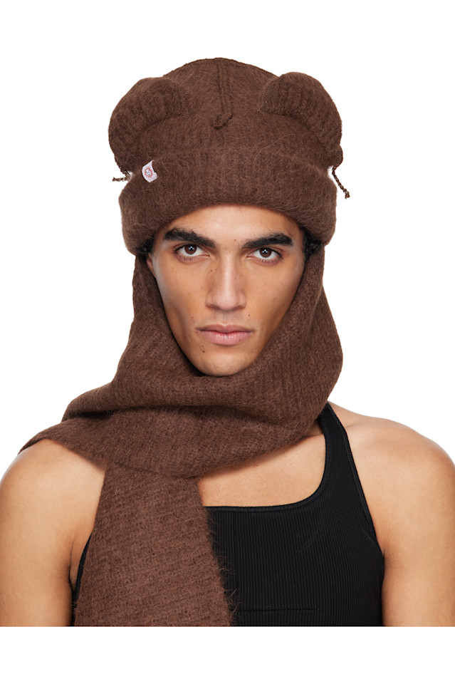 

Шарф-Шапка с толстыми ушками альпаки Charles Jeffrey Loverboy, коричневый