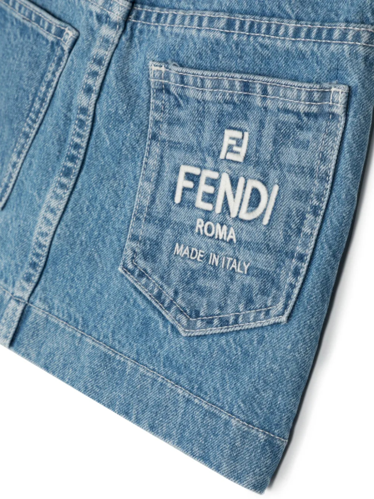 Джинсовая юбка мини с вышитым логотипом Fendi Kids, синий — фото 3