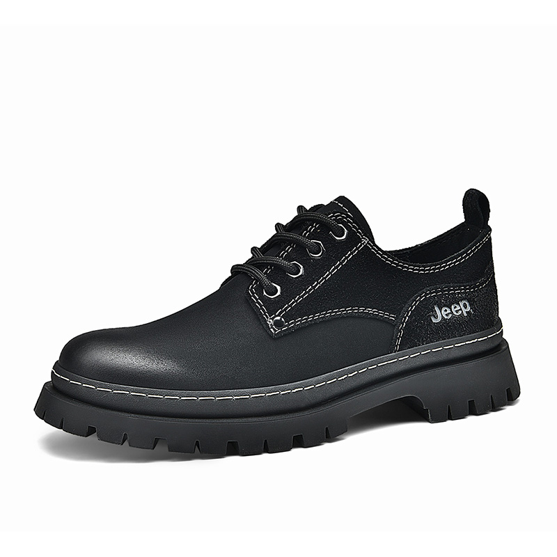Jeep Повседневные кожаные туфли мужские Low top Black/Charcoal Brown/Green — фото 4