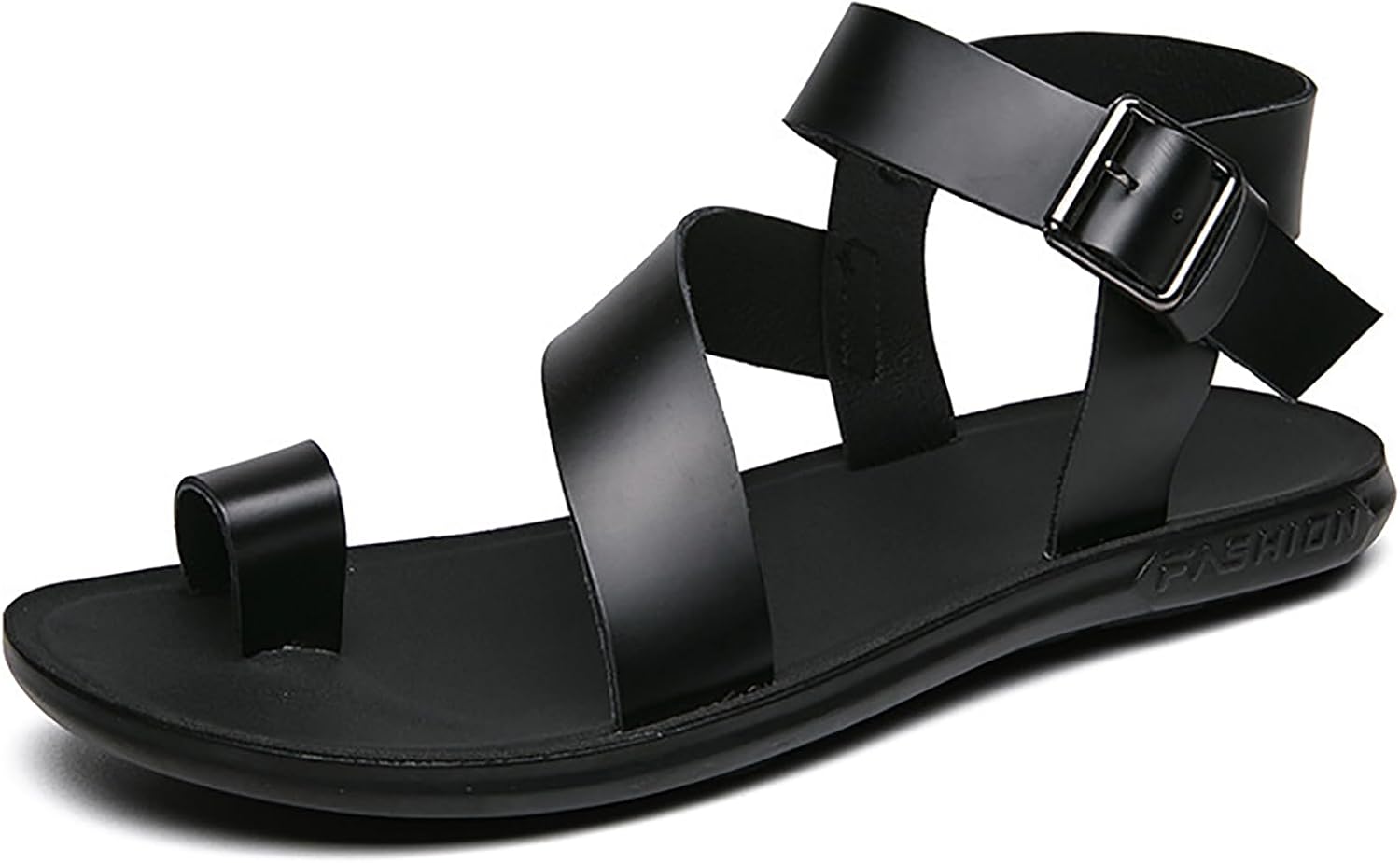 

Мужские сандалии с плоским носком из мягкой кожи с регулируемым ремешком на щиколотке, модные сандалии с круглым носком, удобные, легкие, нескользящие гладиаторские сандалии для повседневной летней прогулки по пляжу Qeosnbx, черный