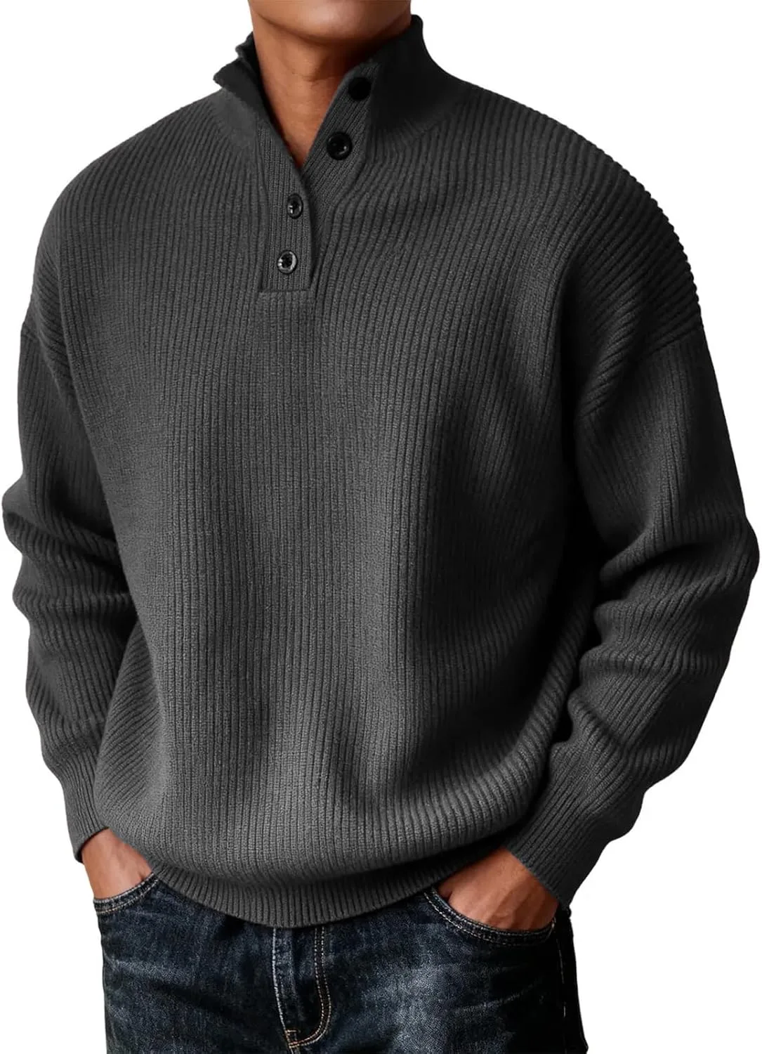 

Мужской свитер с воротником стойкой и молнией на четверть