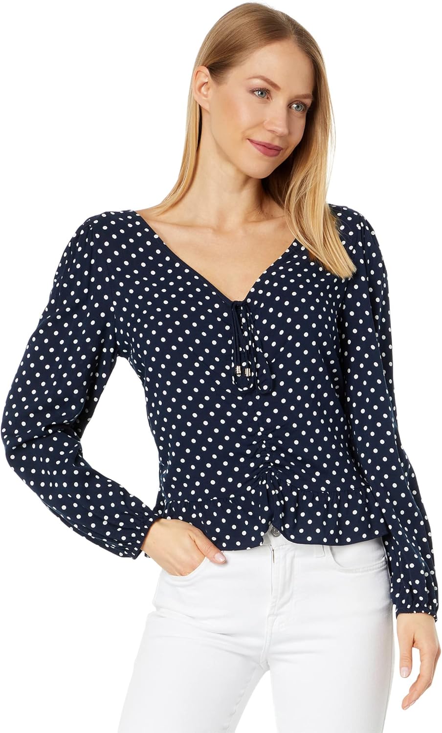 

Женский топ Tommy Hilfiger с длинными рукавами и сборками, Sky Captain/Ivory