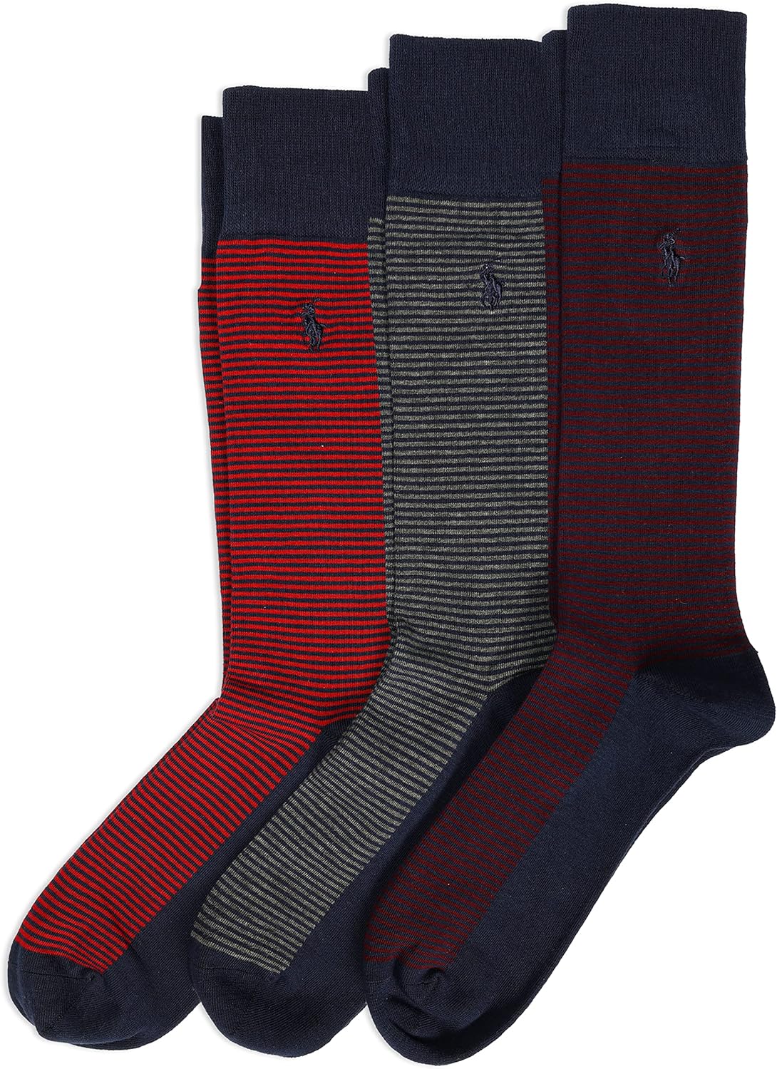 

Носки POLO RALPH LAUREN Feeder Stripe Casual Crew Socks - упаковка из 3 пар - легкий, комфортный хлопок, Wine