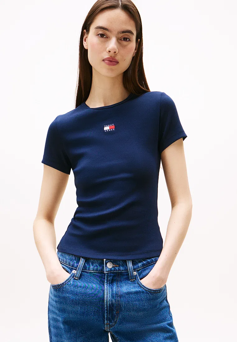 Футболка, Slim Badge Rib, Tommy Jeans Tommy Hilfiger, темно-синий