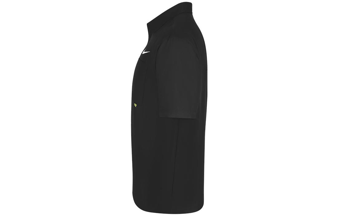 Рубашка Men's Nike SWOOSH Chest Brand Logo Limited Lapel Solid Color Short Sleeve Black Shirt — фото 3