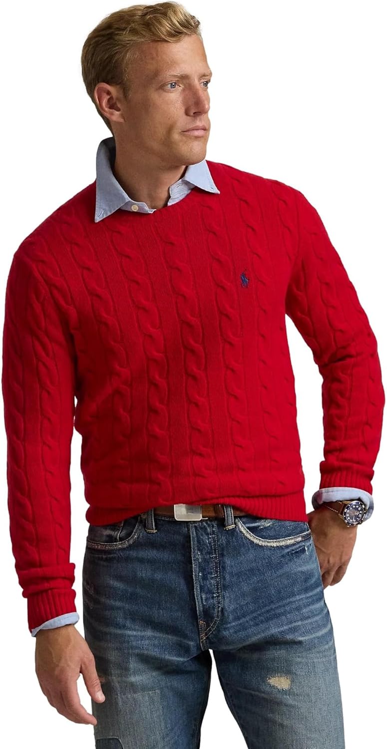 Polo Ralph Lauren мужской свитер из хлопка с косой вязкой, Ralph Lauren Red Base — фото 2