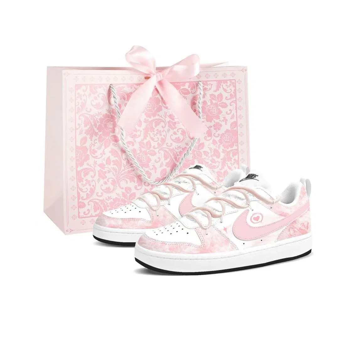 Кроссовки для скейтбординга Court Borough Leather Cushioning Breathable Low top Kids' Skateboarding Shoes Teenagers Nike, Cherry Blossom Pink (Shopping Bag)