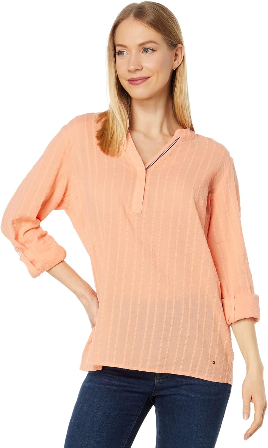 

Длинный топ Tommy Hilfiger из комбинированной ткани с завязкой, Coral Reef