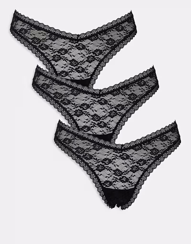 

ASOS DESIGN 3 пары кружевных стрингов черного цвета