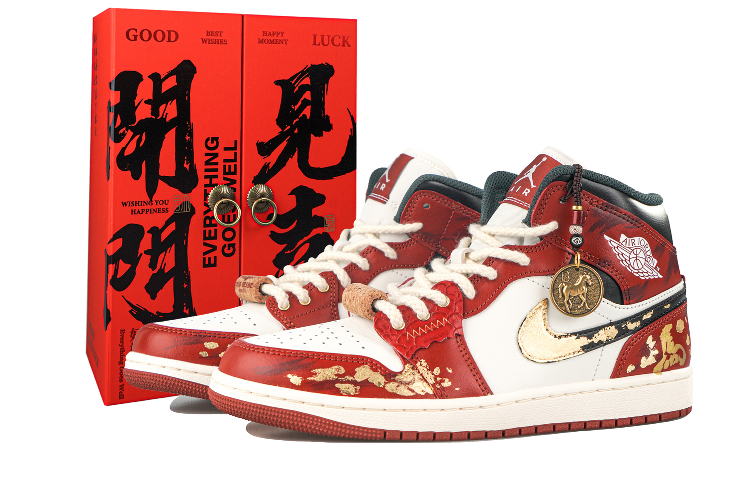 

Air 1 RISK CNY Year Of The Horse, Spirit Of The Dragon Horse Mid top винтажные баскетбольные кроссовки Unisex Jordan, красный белый