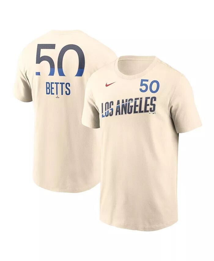 

Мужская футболка Mookie Betts Cream Los Angeles Dodgers 2024 City Connect Fuse Name Number Nike, бежевый