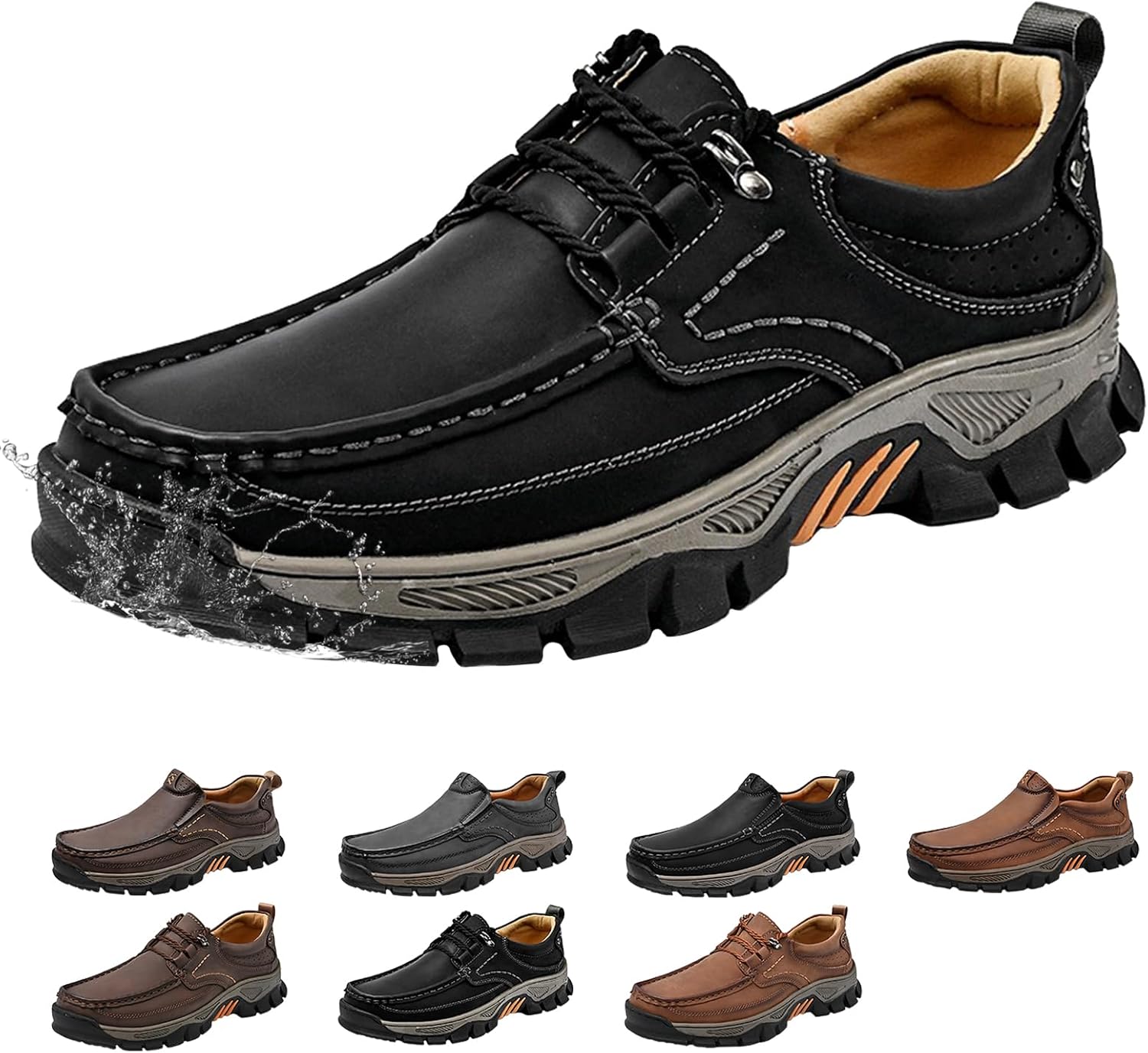 

Мужские слипоны лоферы из кожи, водонепроницаемые, с очень широкой колодкой, легкие, повседневные, для ходьбы, дышащие, с нескользящей подошвой, удобные кроссовки Generic, черный