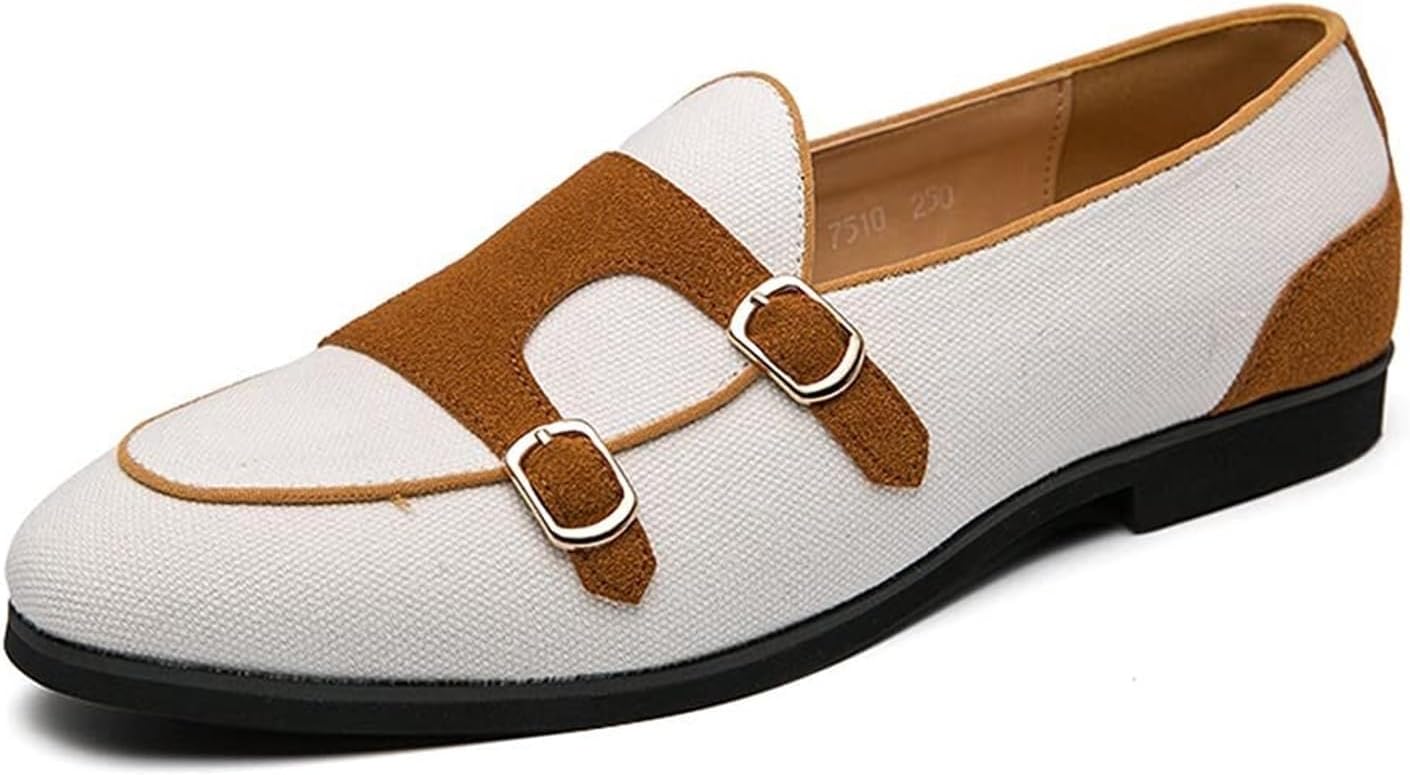 

Мужские лоферы с двойным ремешком, с легким надеванием, повседневная обувь, слипоны, с круглым носком, модные прогулочные туфли для мужчин Generic, белый