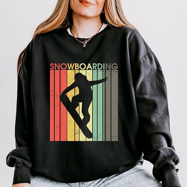 

Свитшот женский легкий garment dyed с принтом Snowboarding silhouette colorful lines Simply Sage Market, Black, Белый, Свитшот женский легкий garment dyed с принтом Snowboarding silhouette colorful lines Simply Sage Market, Black