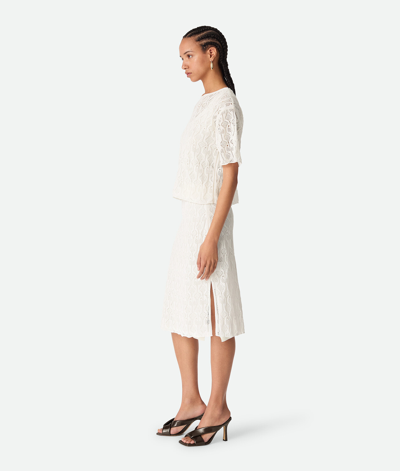 Cotton and silk fish lace skirt BOTTEGA VENETA, мел — фото 2