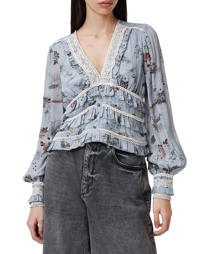 

Топ с рюшами Zora ALLSAINTS, синий