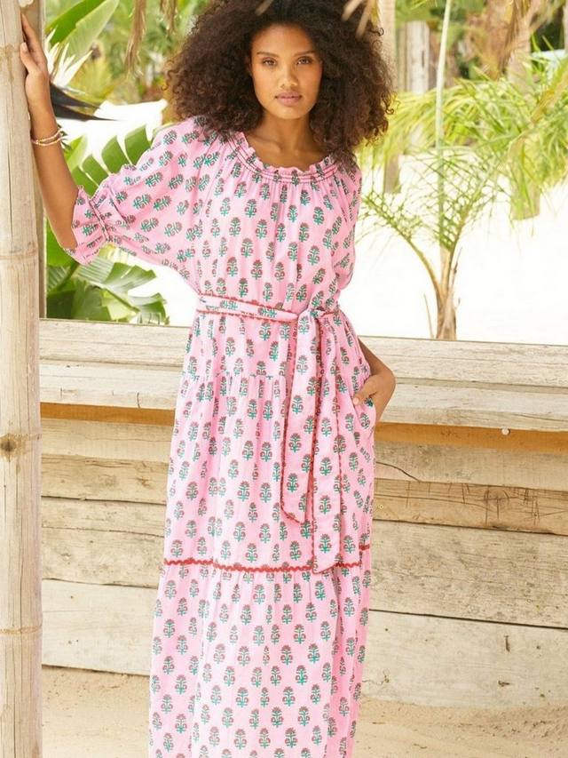 

Фиолетовое платье макси из хлопка с цветочным принтом Aspiga, Pink