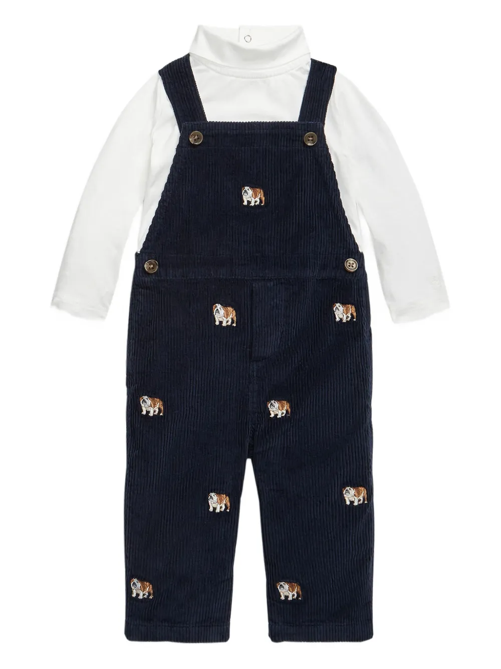 

Комплект из вельветовых комбинезонов с вышивкой бульдога POLO RALPH LAUREN KIDS, синий
