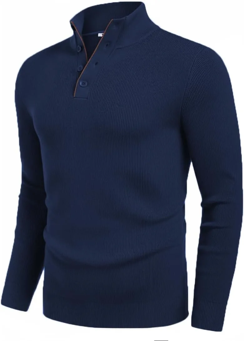 

Кофандy мужской вязаный пуловер с четвертью пуговиц и воротником-стойкой COOFANDY