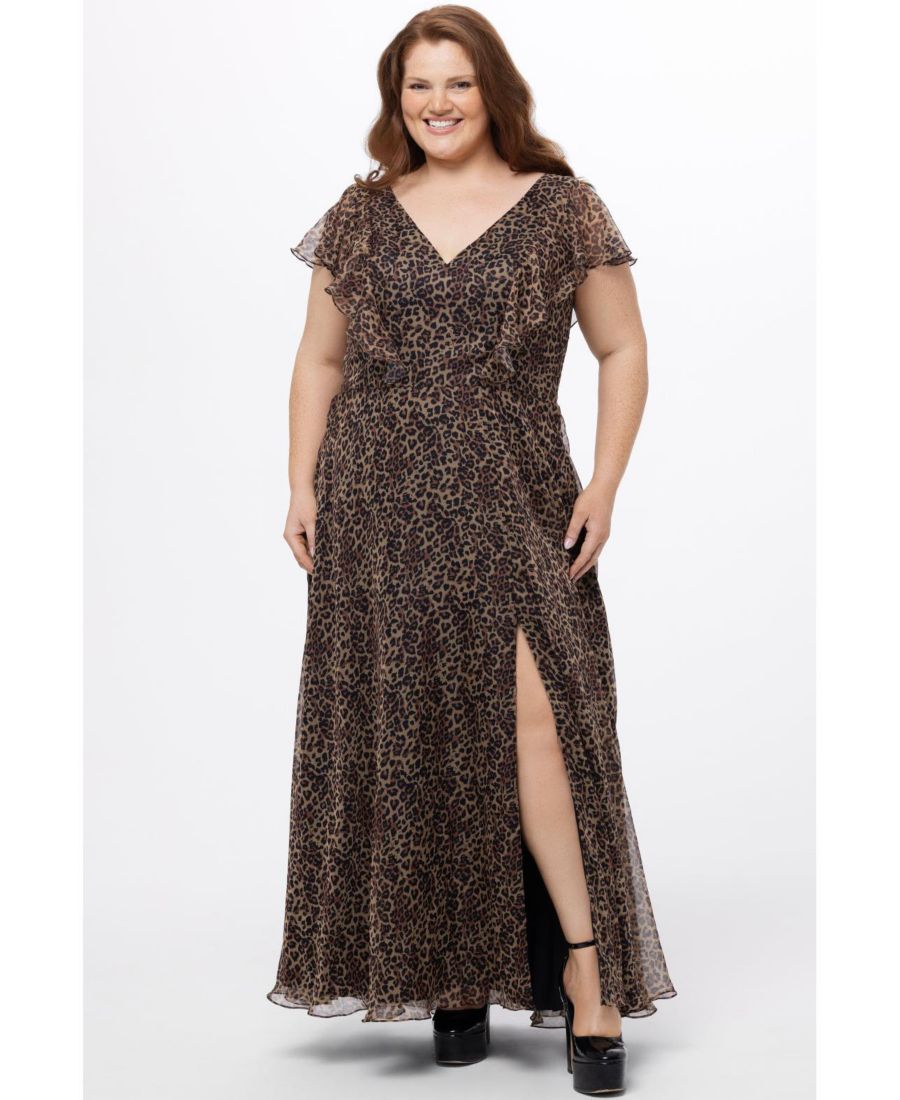 

Женское короткое платье с V-образным вырезом, рукавами, анималистическим принтом и разрезом Celebrations by Sydney's Closet, Animal print