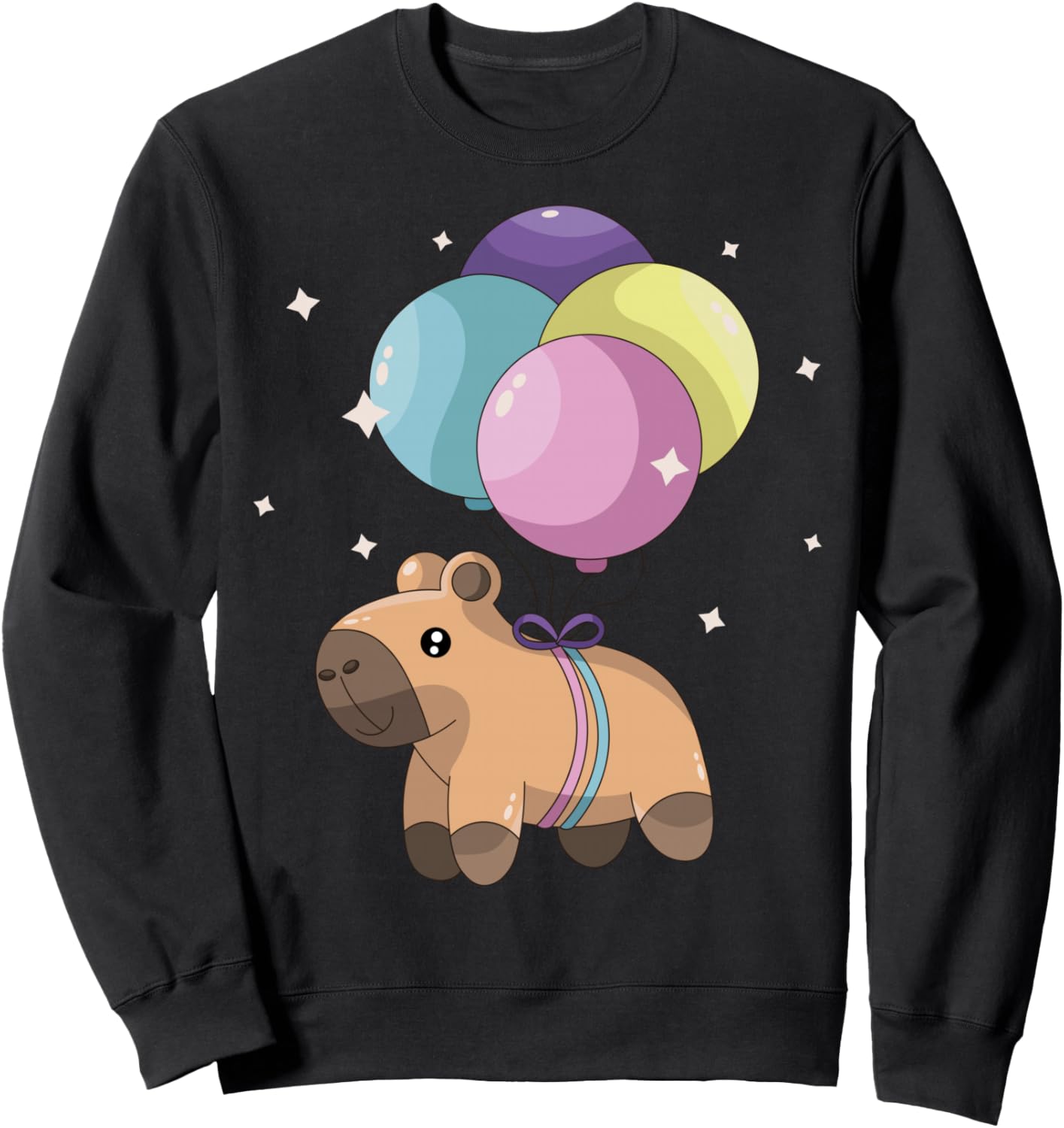 

Забавная толстовка с изображением капибары, летающей на воздушном шаре, животного-грызуна, для мальчика или девочки на день рождения Capy Capivara Decorations Gifts Birthday Tees, черный
