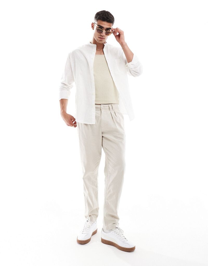 

Широкие плиссированные льняные брюки-чиносы ASOS DESIGN