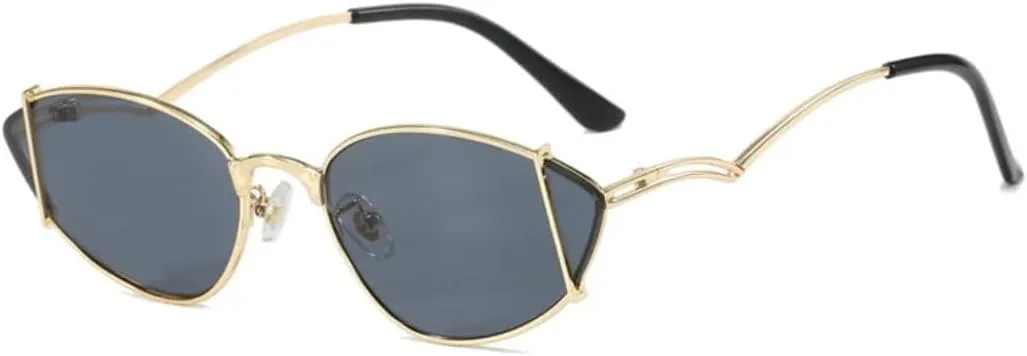 

Роскошные металлические полые солнцезащитные очки «кошачий глаз» для женщин, модная оправа, для мужчин, защита от УФ-излучения UV400 HHZZYVY, Golden Grey