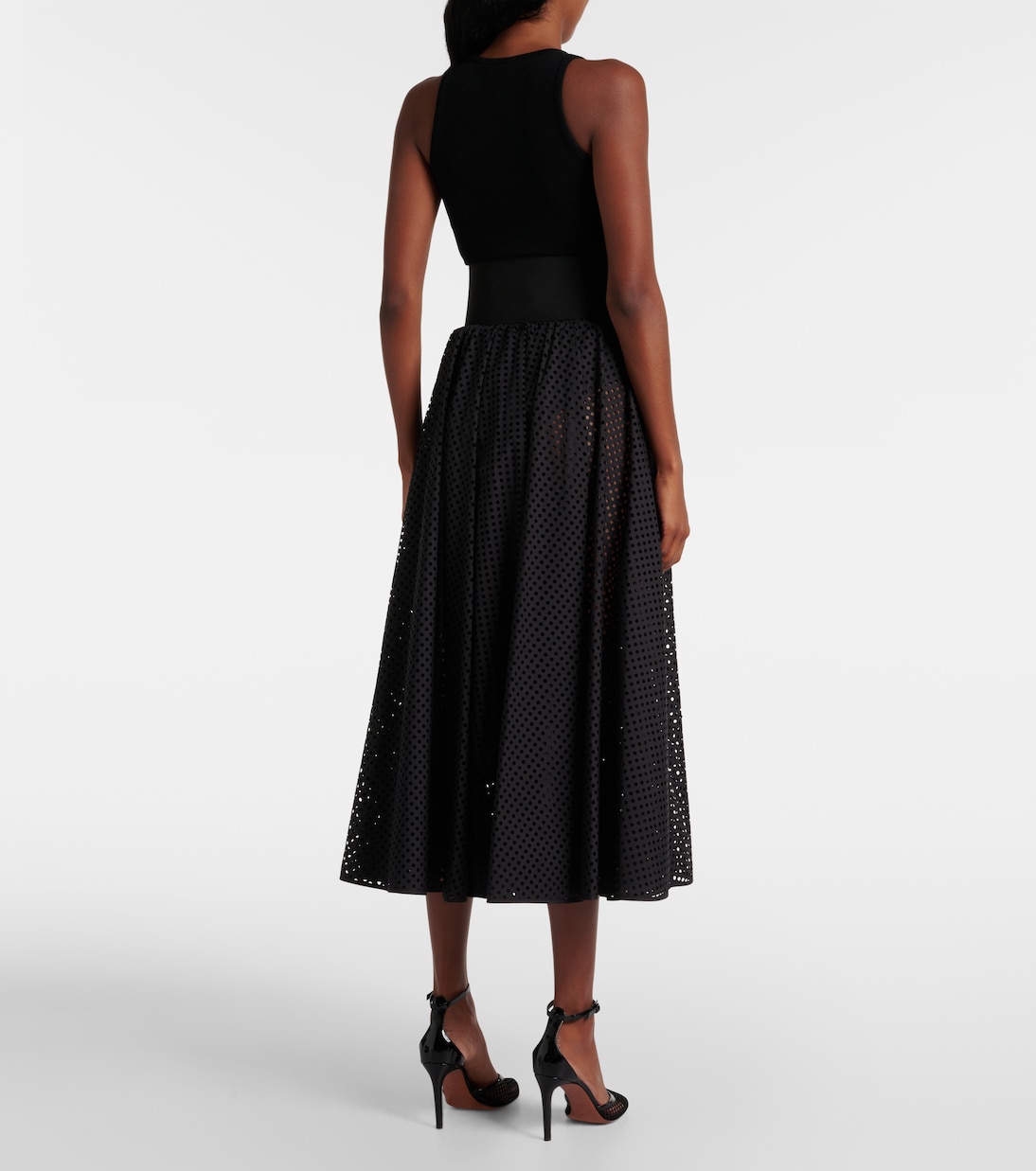 Юбка миди из смесовой хлопковой ткани Alaïa, Noir Alaia — фото 3
