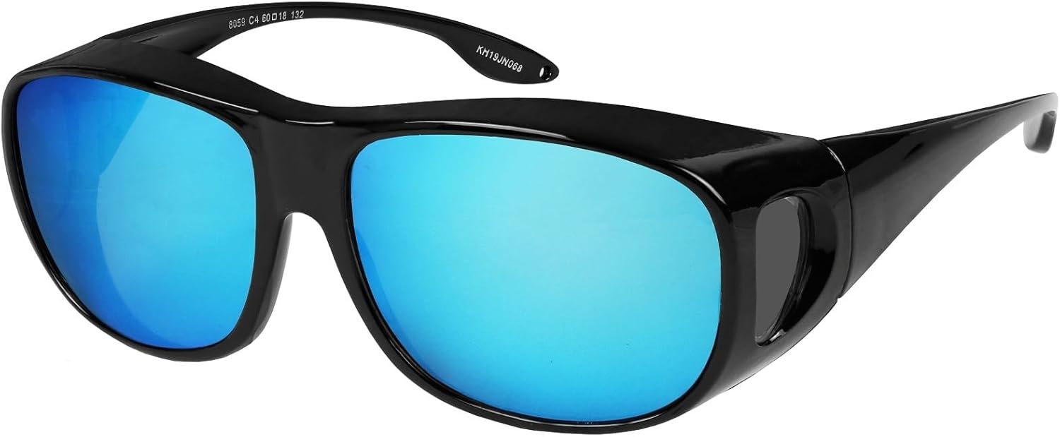 

Солнцезащитные очки с поляризованными линзами, надеваемые поверх обычных очков, обеспечивают 100% защиту от УФ-излучения. Подходят для мужчин и женщин Yogo Vision, 1 Pack: Black Frame and Blue Mirror Lens