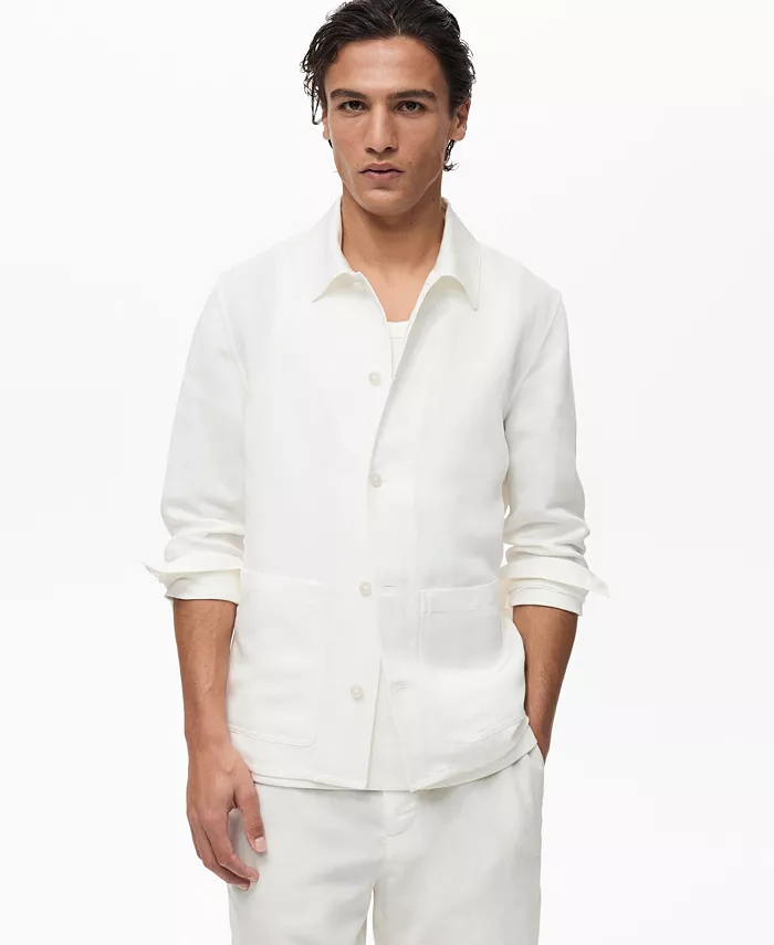 

Мужская льняная рубашка с карманами Overshirt MANGO, белый