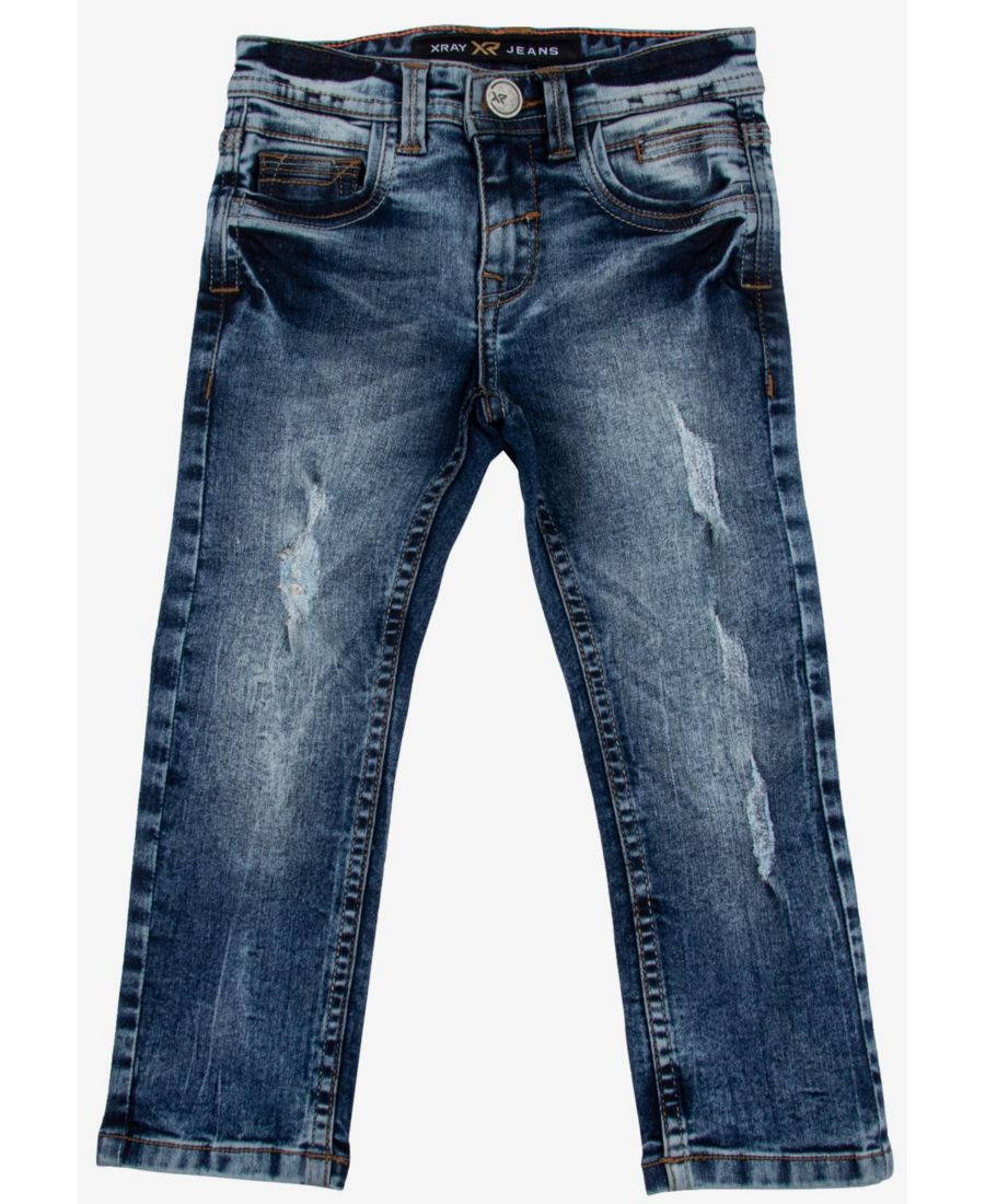 

Детские джинсы с эффектом потертости для мальчика, размеры 2T-4T XRAY, Blue 99023