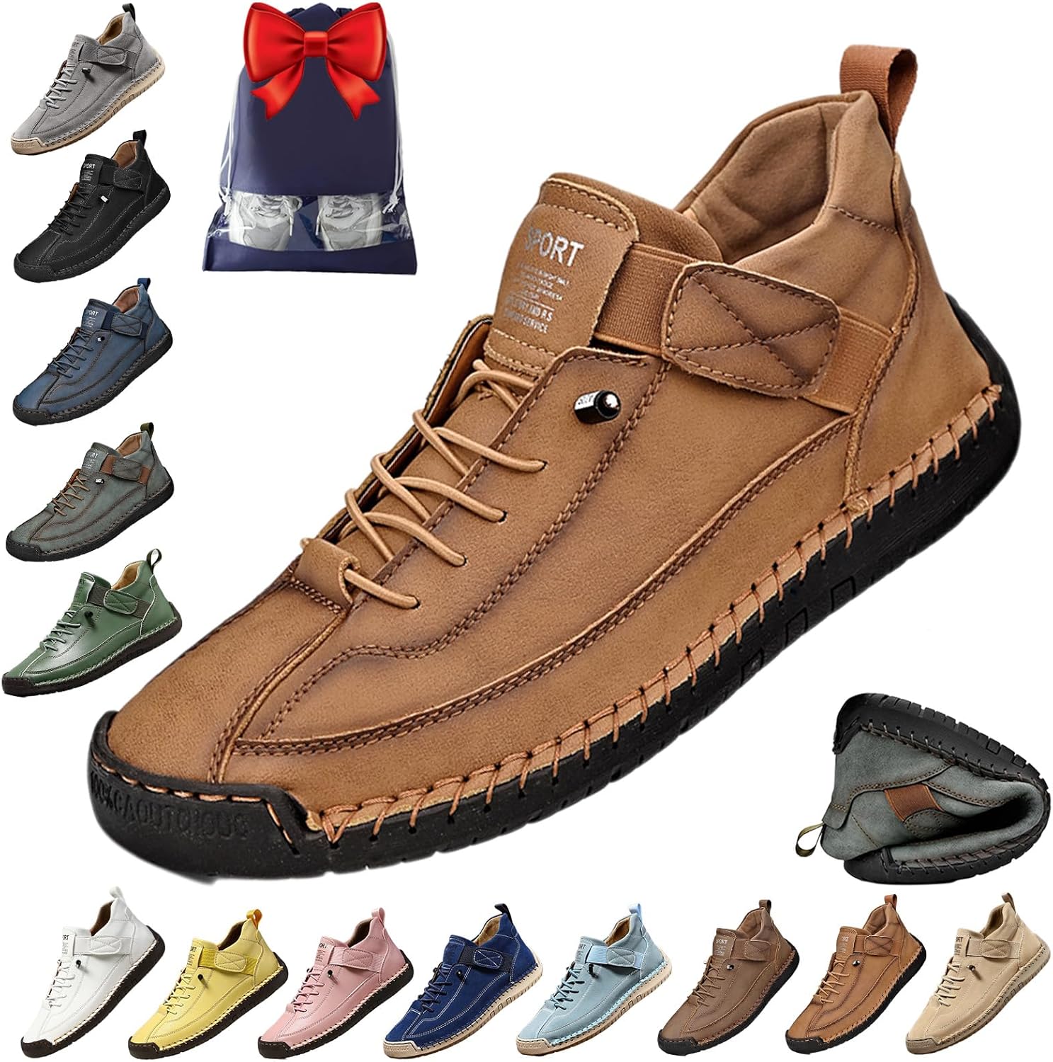 

Удобные ортопедические кроссовки, унисекс, ручная работа, кожаные удобные туфли, ботинки с мягкой ортопедической поддержкой Noclerv, коричневый