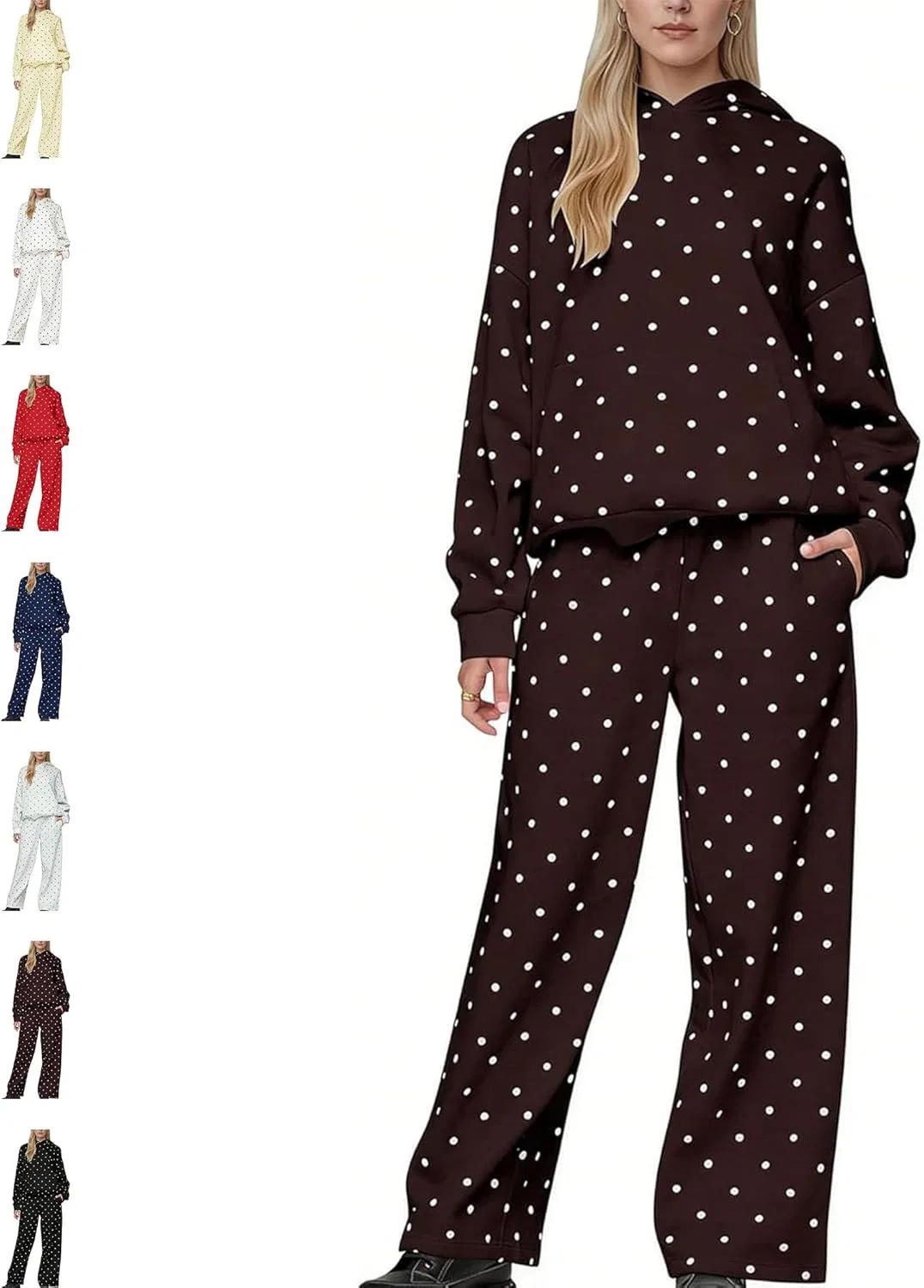 Женский спортивный костюм с капюшоном и штанами, Polka Dot, 2 предмета, Brown